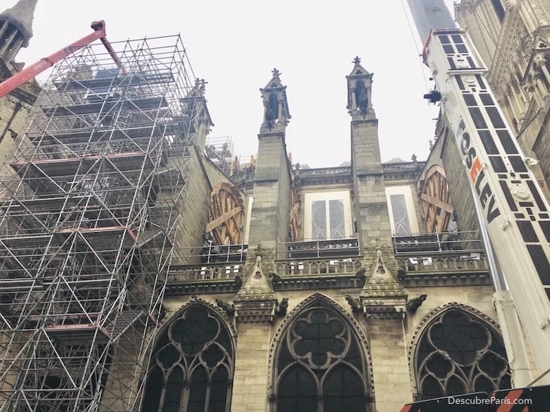 Se observan todos los refuerzos instalados en las bóvedas de la catedral de notre dame de paris para asegurar la estructura